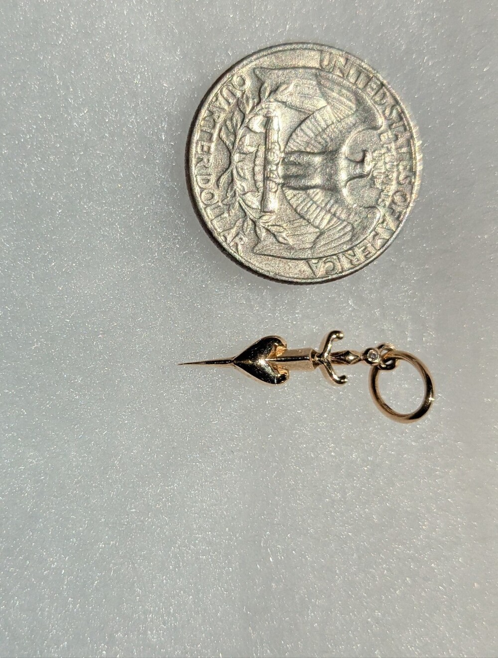 Heart And Dagger Charm Gold With Tiny Diamond